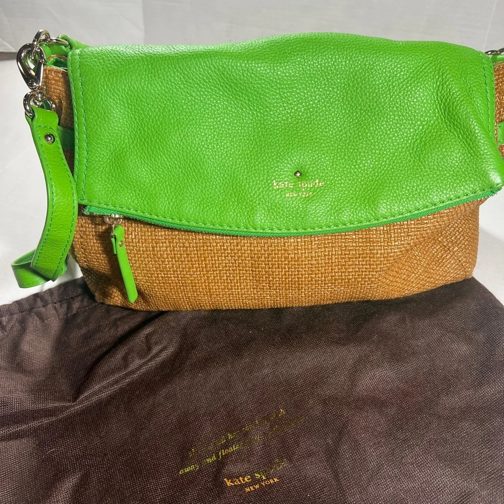 kate spade Green and Brown Woven Leather Flap Crossbody